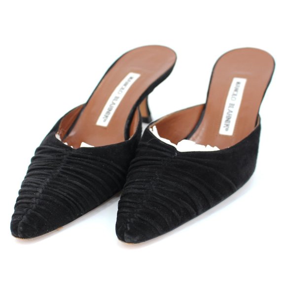 Manolo Blahnik Shoes - MANOLO BLAHNIK 'Plissemu' Suede Mules Black 36
